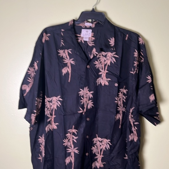LUAU Black Shirt with Pink Palm Tree Print 💯 percent silk size 2X - Picture 2 of 5